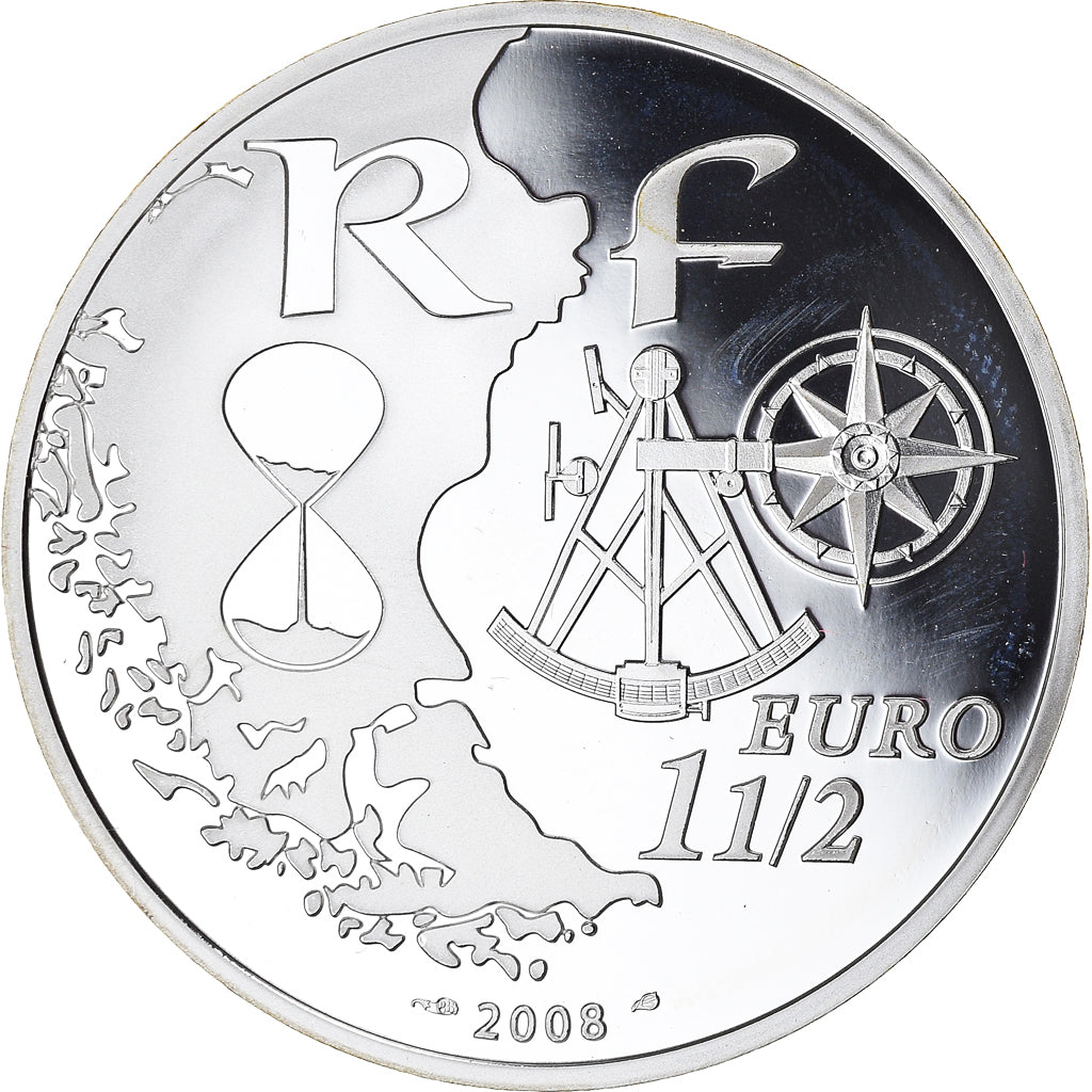 France, 1-1/2 Euro, Grand Armada de Rouen, 2008, Paris, MS(65-70), Silver