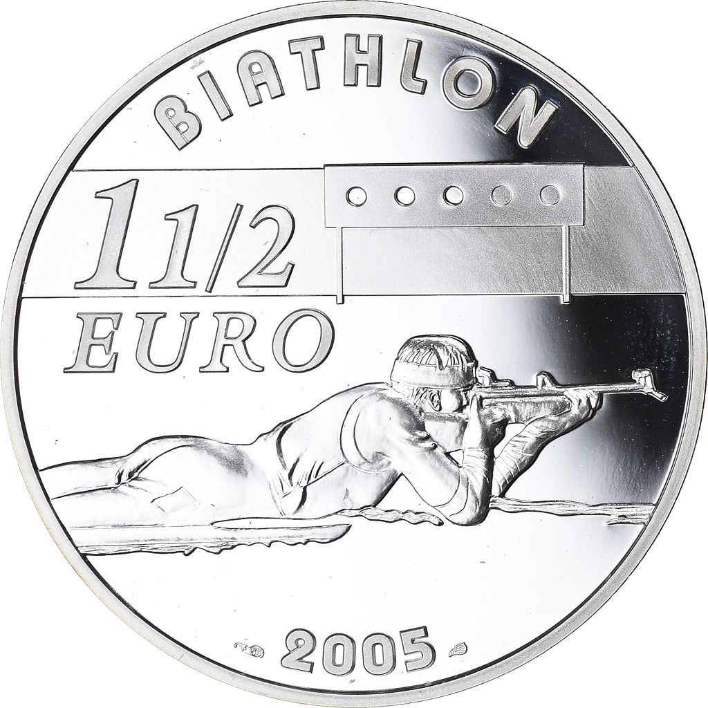 France, Biathlon, 1-1/2 Euro, 2005, Paris, Proof, FDC, Argent