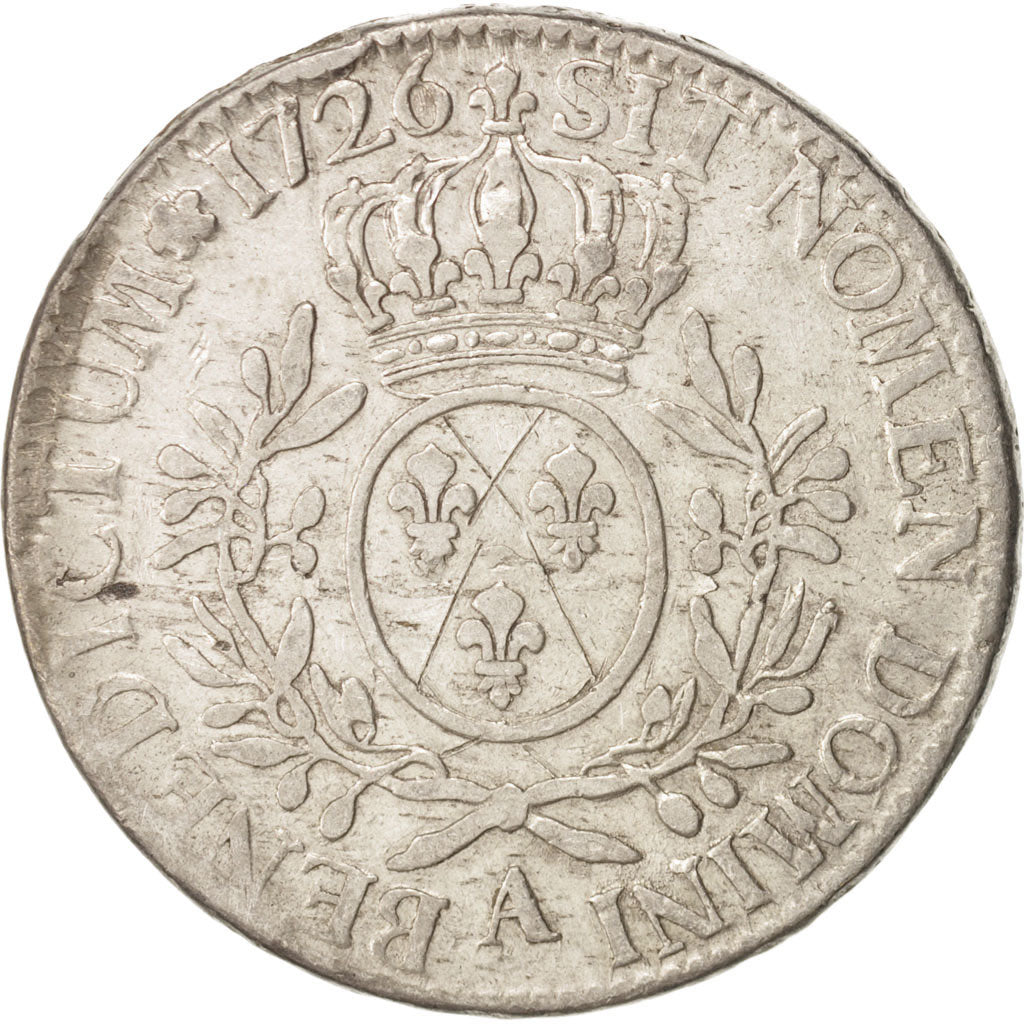 France, Louis XV, Écu aux branches d'olivier,1726,Paris,VF(20-25),Silver,KM486.1