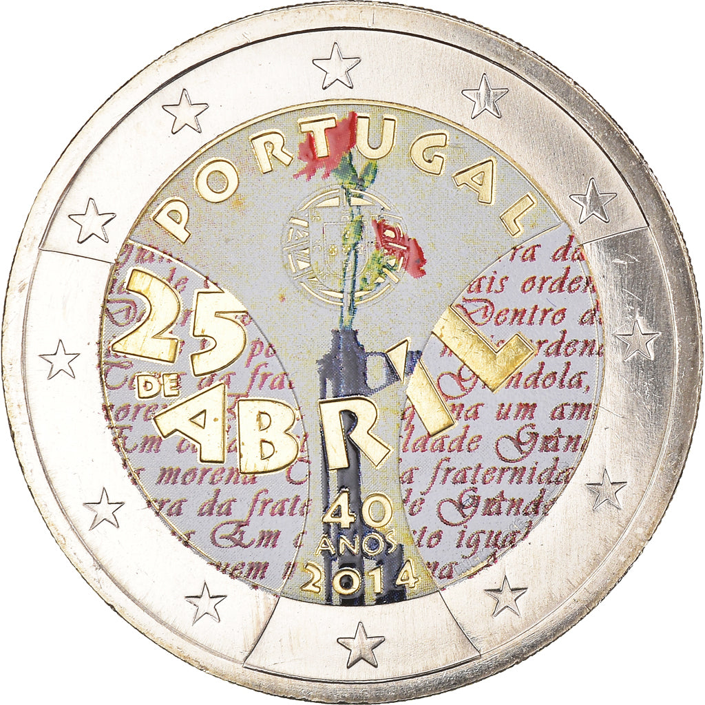 Portugal, 2 Euro, 25 de Abril, 2014, Colourized, MS(64), Bi-Metallic
