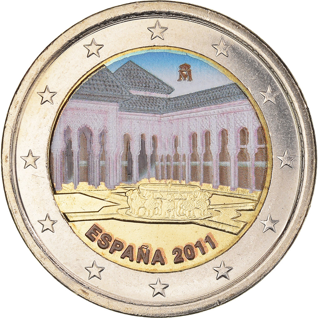 Spagna, 2 Euro, Alhambra, 2011, Madrid, Colourized, SPL+, Bi-metallico, KM:1184