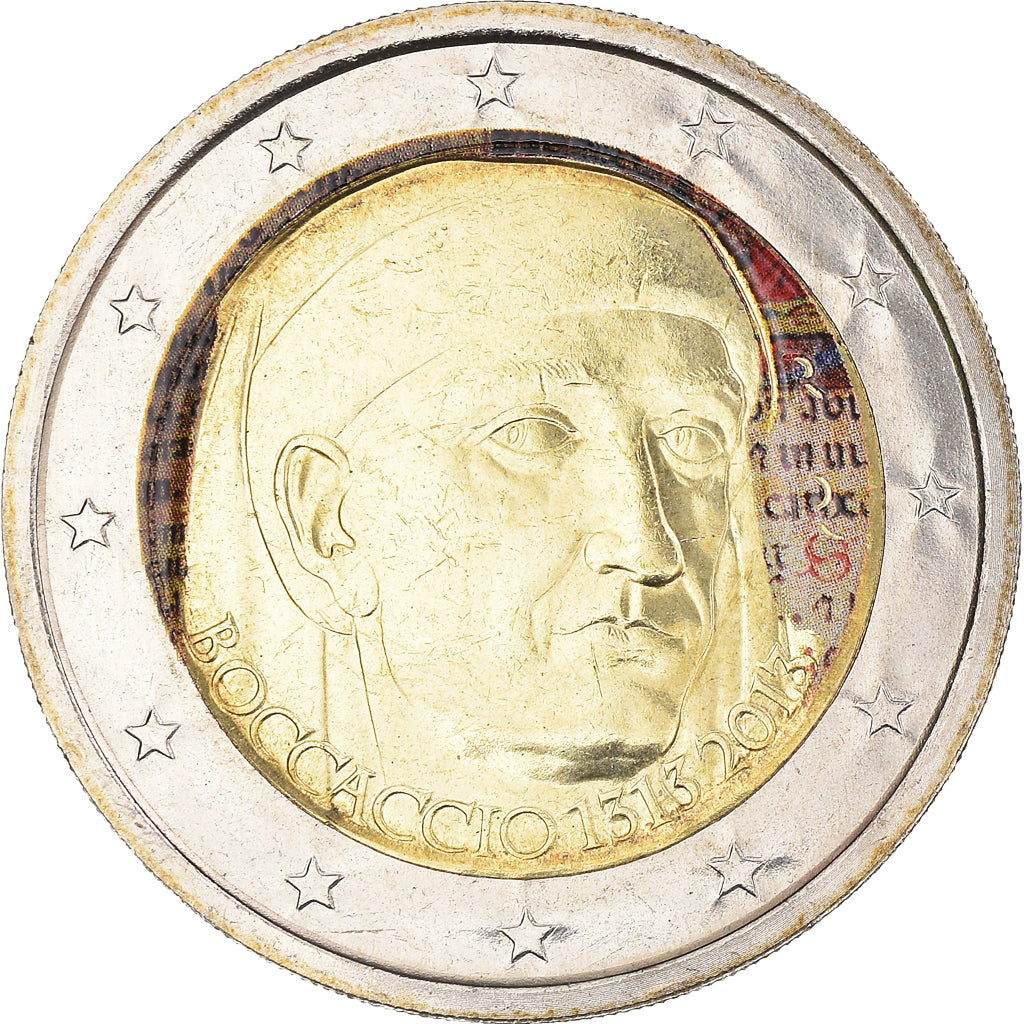 Italy, 2 Euro, Boccaccio, 2013, Rome, Colourized, MS(64), Bi-Metallic, KM:251