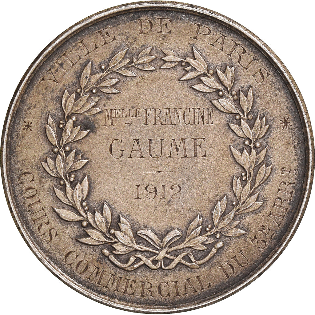 Francja, Medal, Cours Commercial du 3ème Arrondissement, Paris, 1912, Brenet