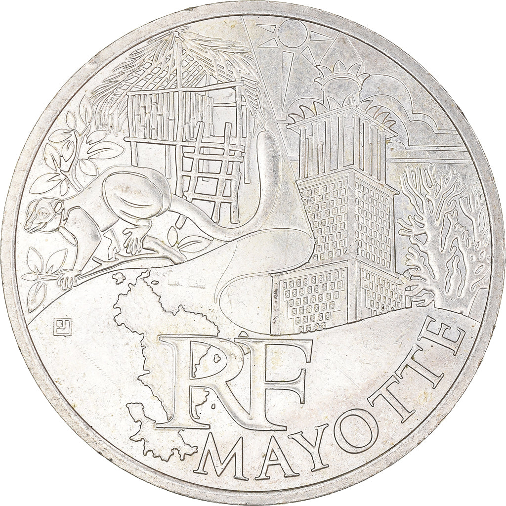France, 10 Euro, Mayotte, 2011, AU(55-58), Silver