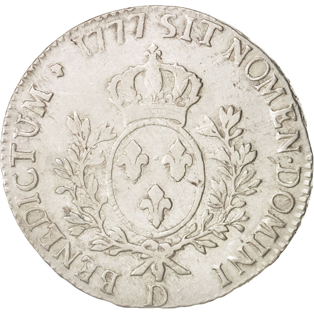France, Louis XVI, Écu aux branches d'olivier, 1777, Lyon, VF(30-35), KM 564.5