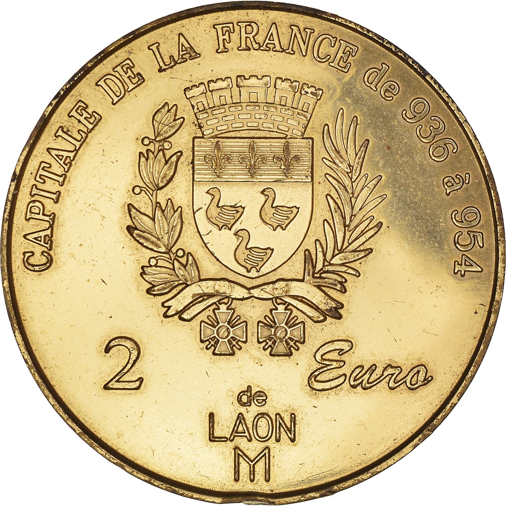 França, 2 Euro, Laon - Cathédrale Notre Dame, 1998, Euro des villes