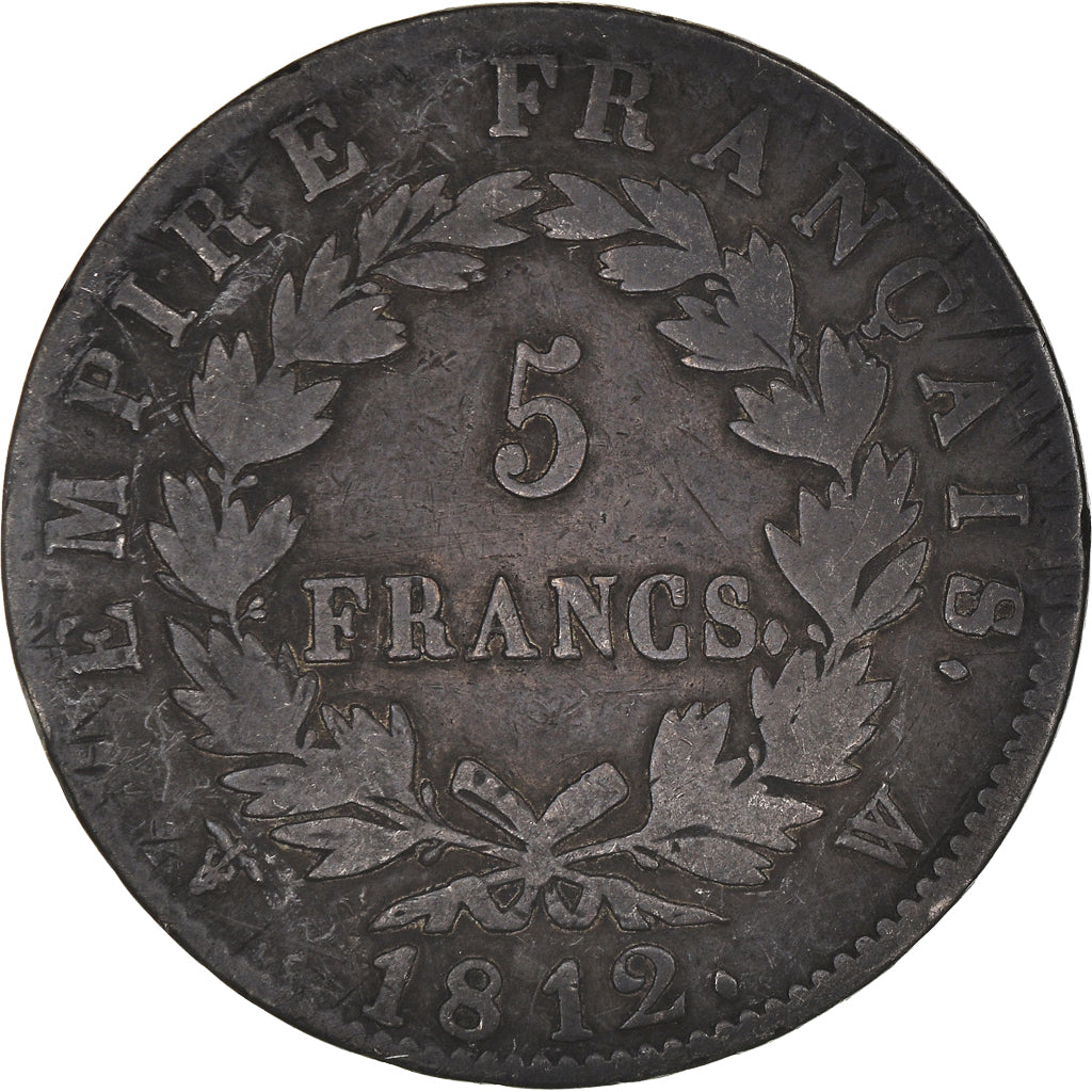Moeda, França, Napoléon I, 5 Francs, 1812, Lille, VF(20-25), Prata, KM:694.16