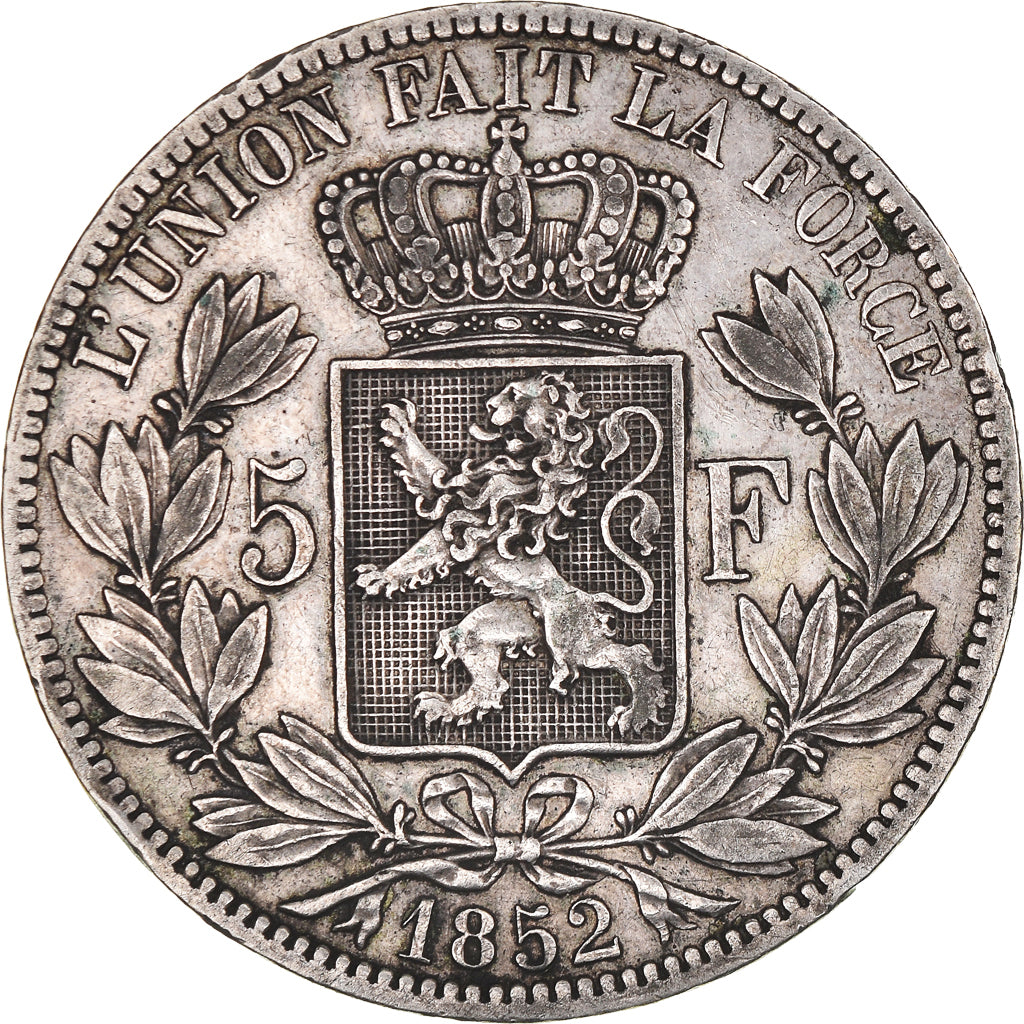 Munten, België, Leopold I, 5 Francs, 5 Frank, 1852, ZF+, Zilver, KM:17