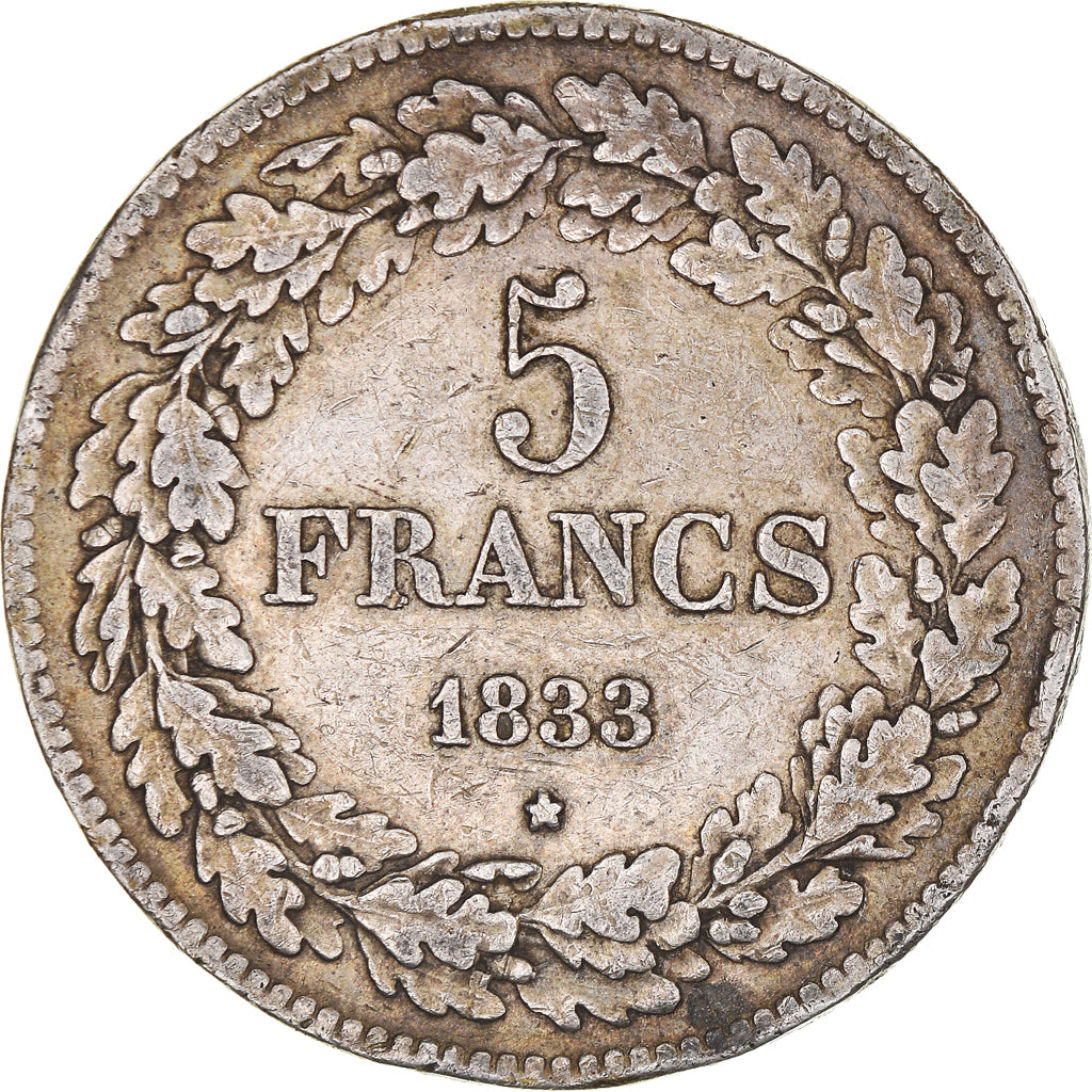 Coin, Belgium, Leopold I, 5 Francs, 5 Frank, 1833, EF(40-45), Silver, KM:3.1