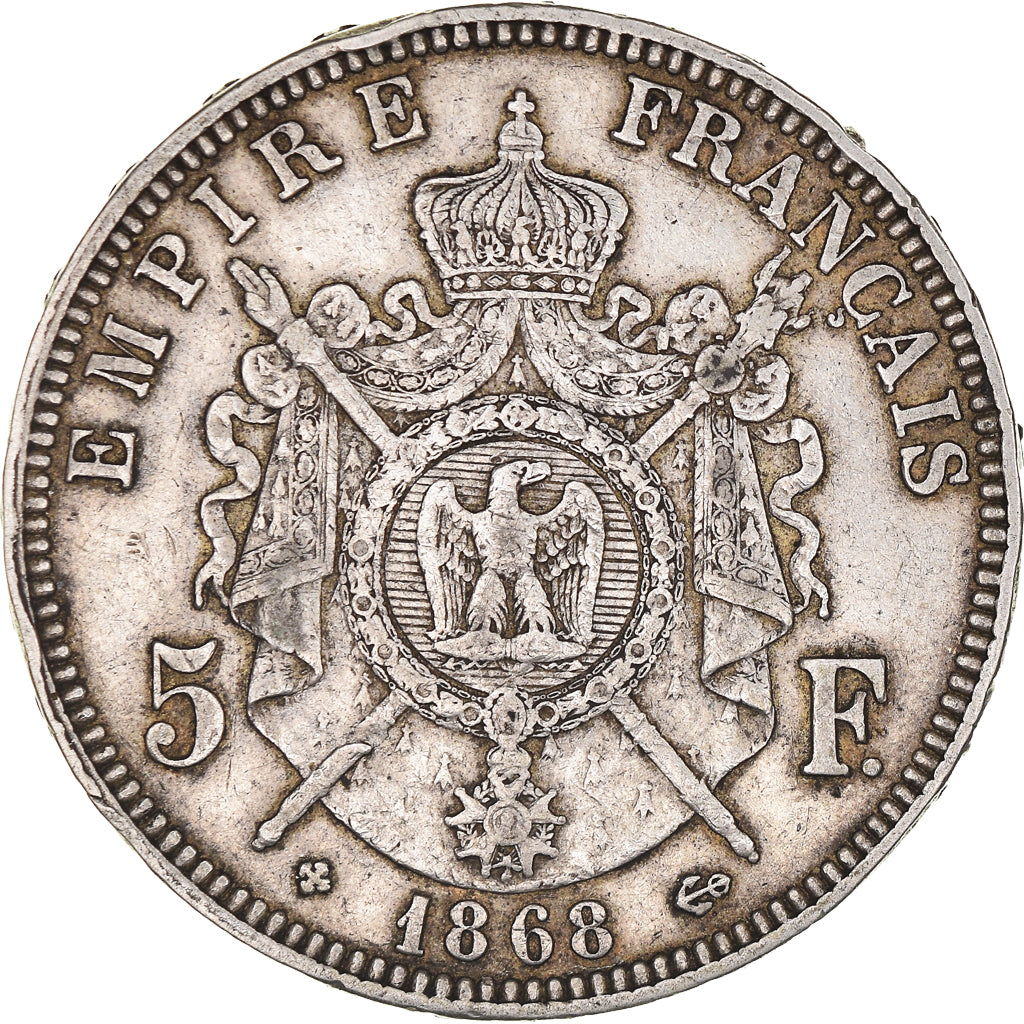 Moneta, Francia, Napoleon III, 5 Francs, 1868, Strasbourg, BB, Argento