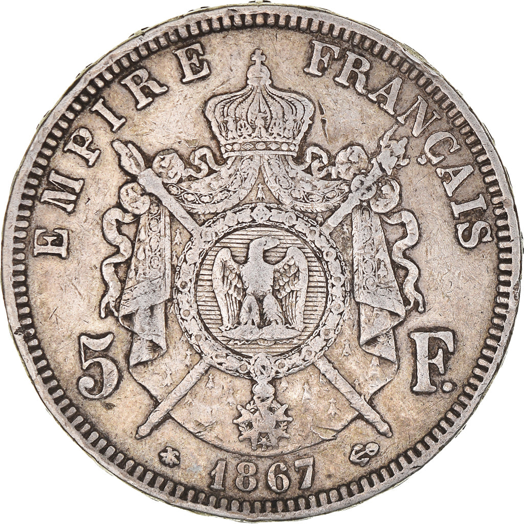 Monnaie, France, Napoleon III, 5 Francs, 1867, Paris, TB+, Argent, Gadoury:739