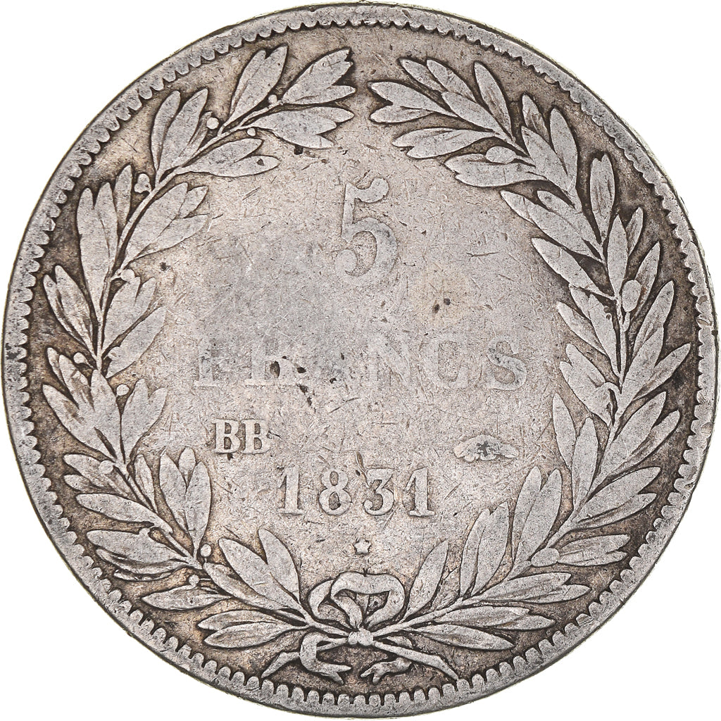 Münze, Frankreich, Louis-Philippe, 5 Francs, 1831, Strasbourg, S, Silber