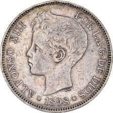 Monnaie, Espagne, Alfonso XIII, 5 Pesetas, 1898, Valencia, TTB, Argent, KM:707
