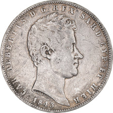 Munten, Italiaanse staten, SARDINIA, Carlo Alberto, 5 Lire, 1843, Genoa, FR