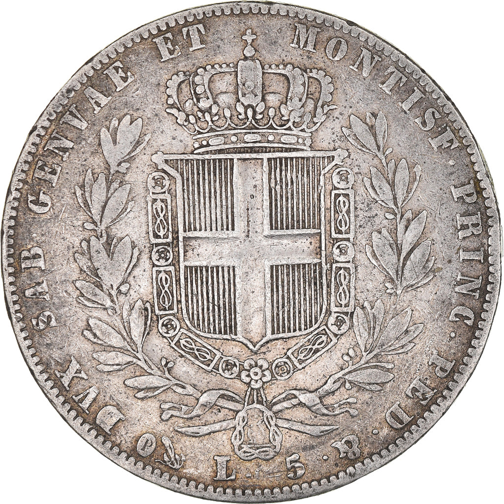 Munten, Italiaanse staten, SARDINIA, Carlo Alberto, 5 Lire, 1843, Genoa, FR
