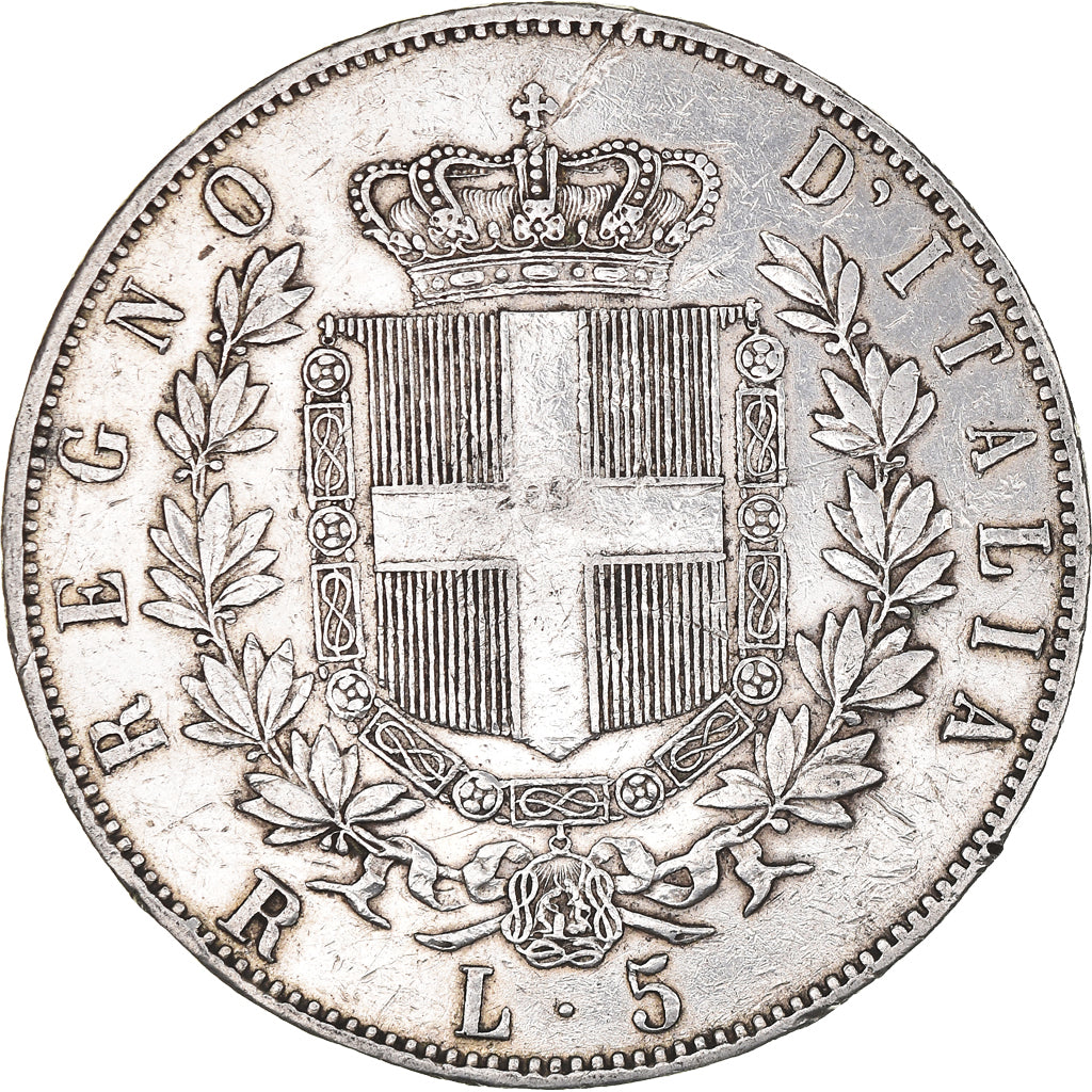Moeda, Itália, Vittorio Emanuele II, 5 Lire, 1877, Rome, EF(40-45), Prata