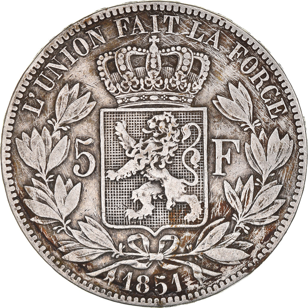 Moneta, Belgio, Leopold I, 5 Francs, 5 Frank, 1851, MB, Argento, KM:17