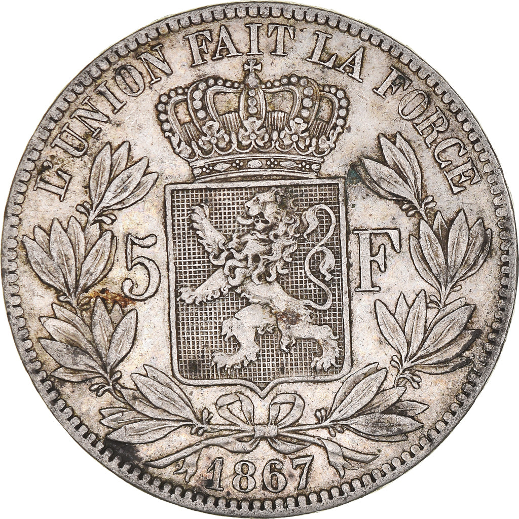 Moneta, Belgio, Leopold II, 5 Francs, 5 Frank, 1867, BB, Argento, KM:24