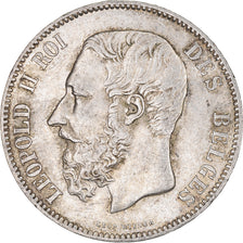 Moneta, Belgia, Leopold II, 5 Francs, 5 Frank, 1874, VF(30-35), Srebro, KM:24