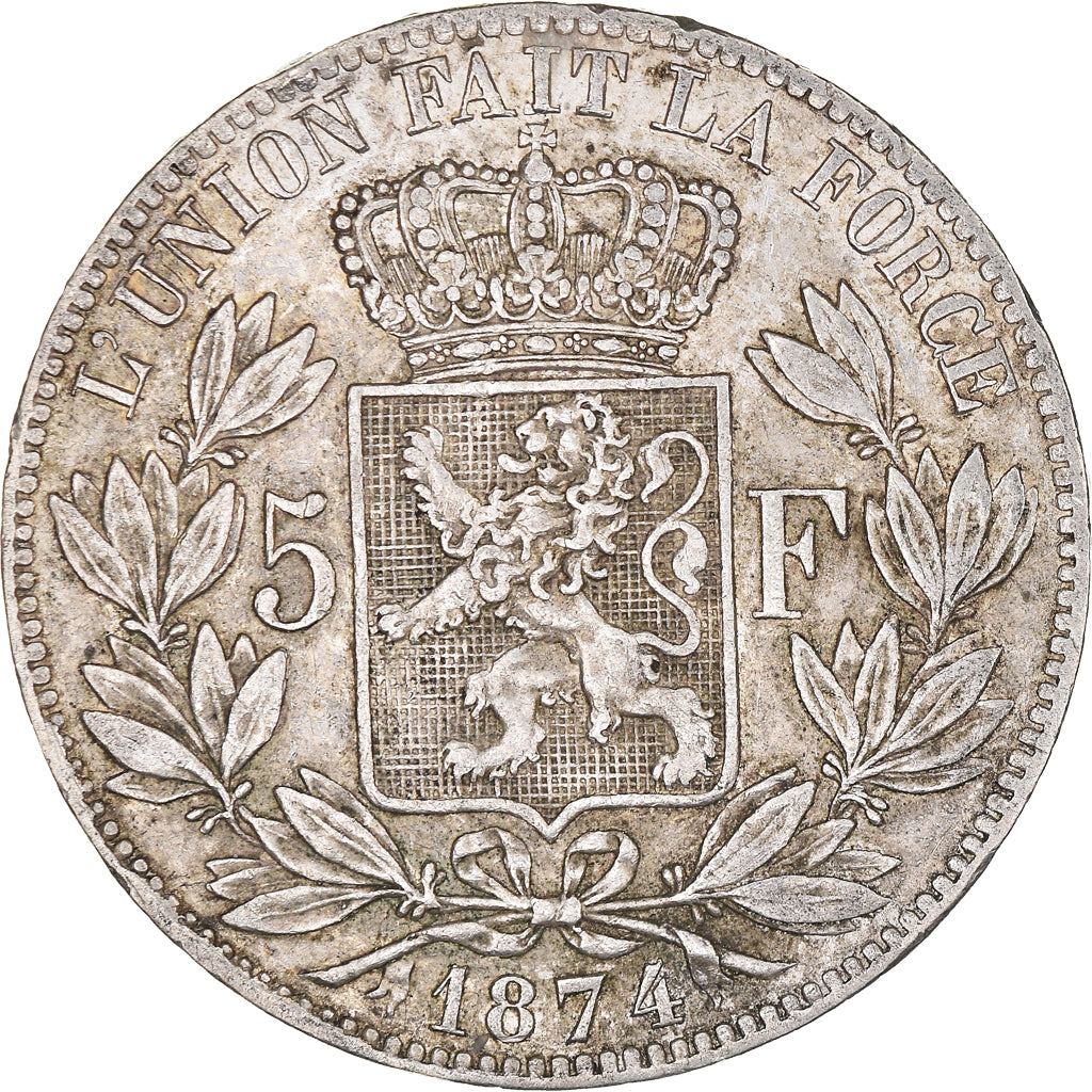 Moneta, Belgio, Leopold II, 5 Francs, 5 Frank, 1874, MB+, Argento, KM:24