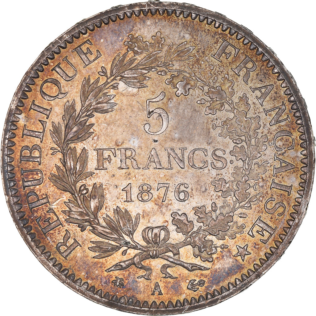 Moeda, França, Hercule, 5 Francs, 1876, Paris, MS(60-62), Prata, KM:820.1