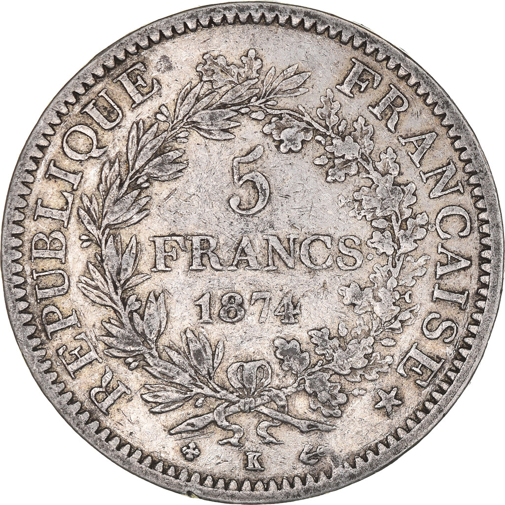 Münze, Frankreich, Hercule, 5 Francs, 1874, Bordeaux, S+, Silber, KM:820.2