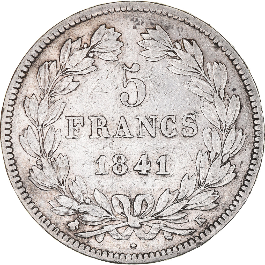 Moneta, Francia, Louis-Philippe, 5 Francs, 1841, Bordeaux, MB+, Argento