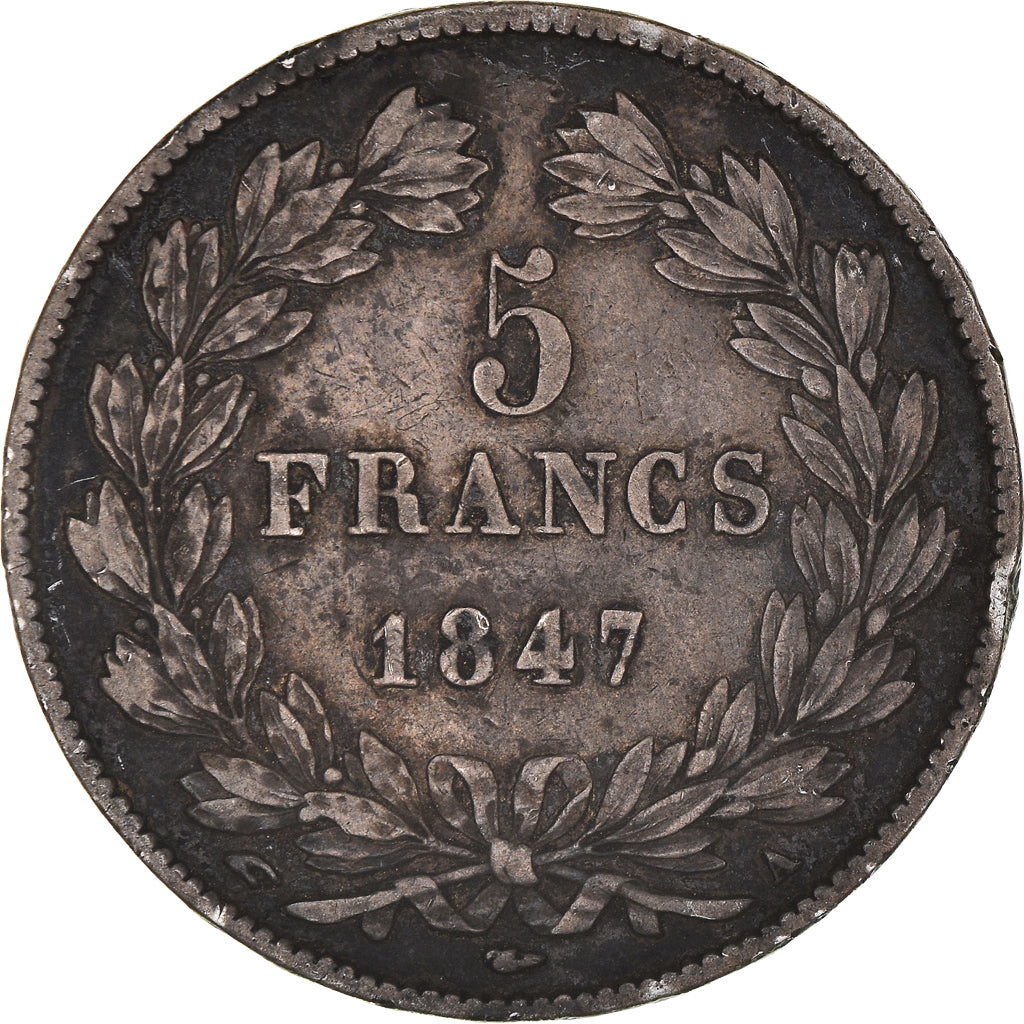 Moeda, França, Louis-Philippe, 5 Francs, 1847, Paris, EF(40-45), Prata