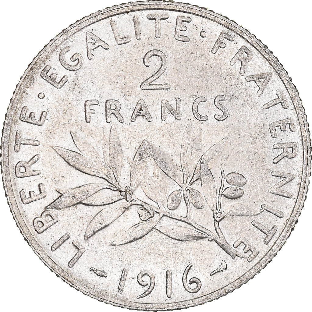 Coin, France, Semeuse, 2 Francs, 1916, Paris, AU(55-58), Silver, KM:845.1