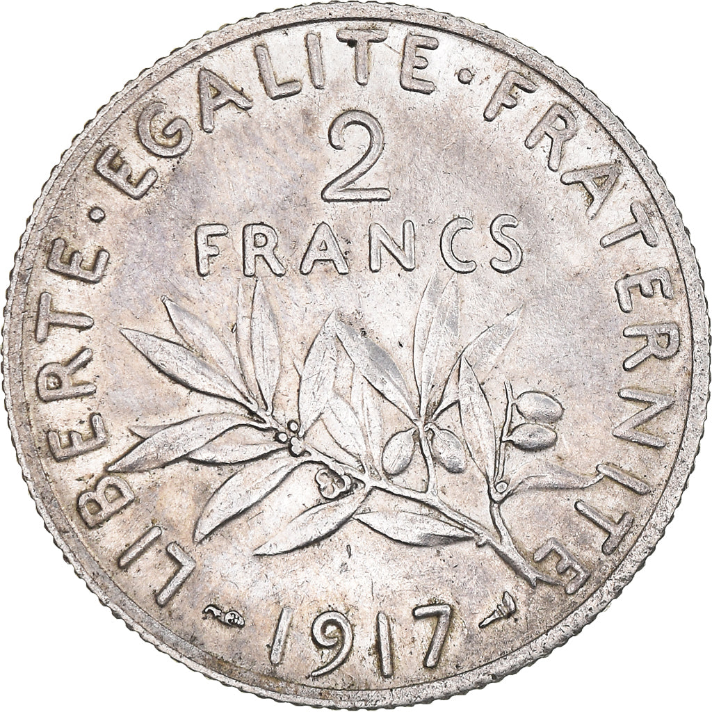 Coin, France, Semeuse, 2 Francs, 1917, Paris, AU(55-58), Silver, KM:845.1
