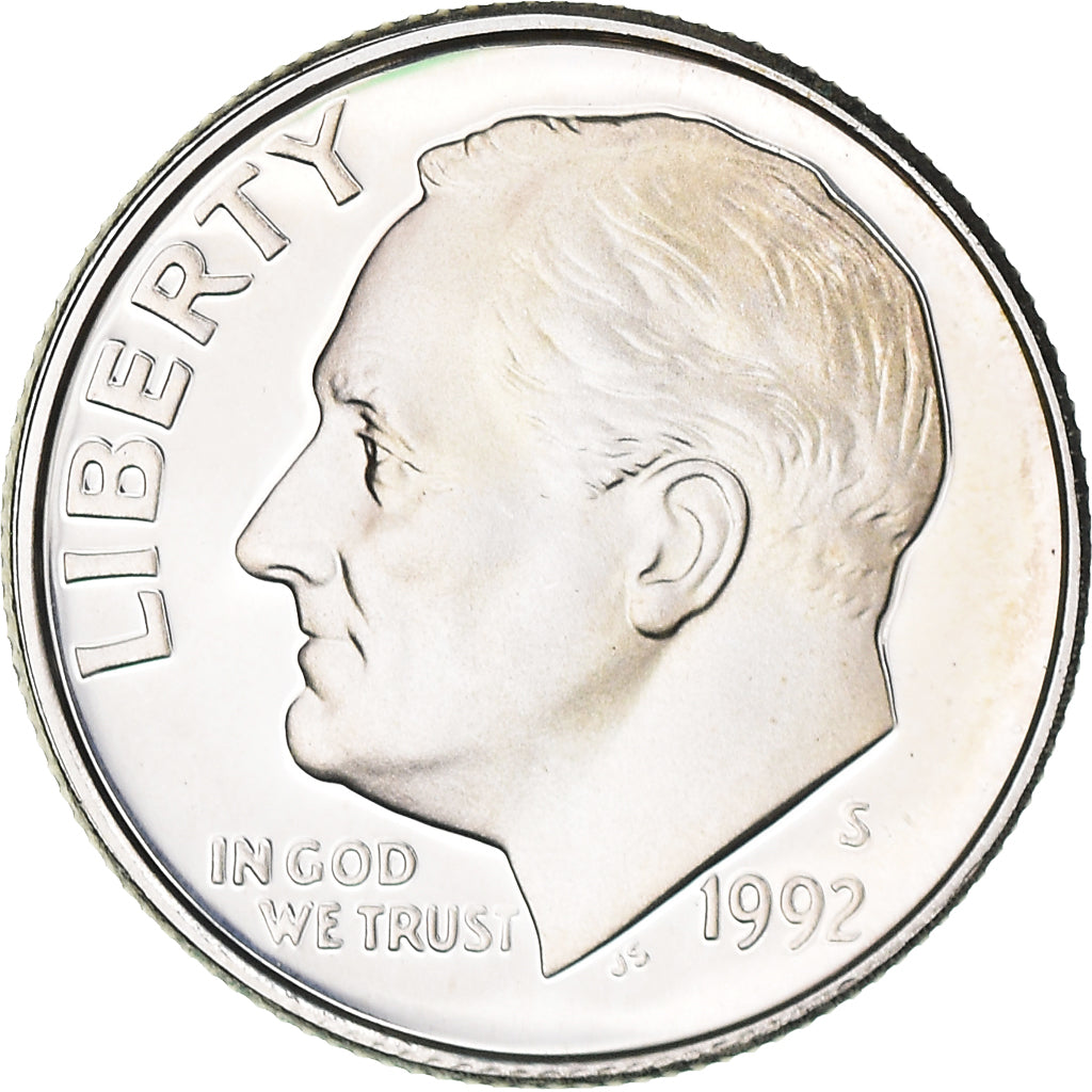 Coin, United States, Roosevelt Dime, Dime, 1992, U.S. Mint, San Francisco