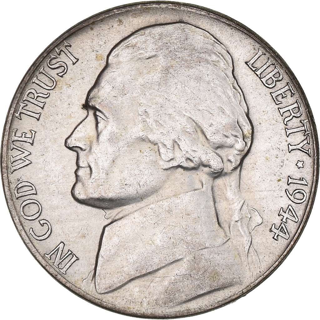Coin, United States, Jefferson Nickel, 5 Cents, 1944, U.S. Mint, Philadelphia