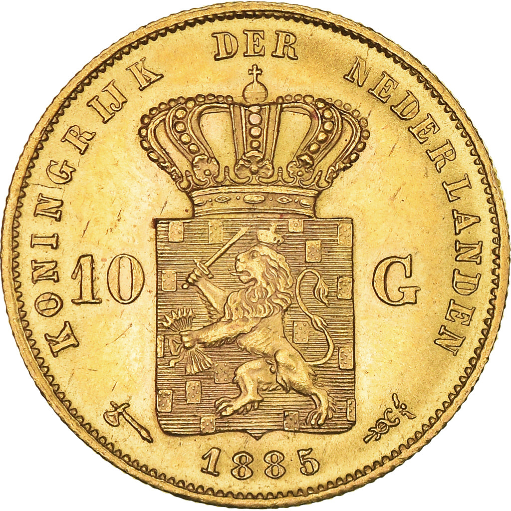 Moneta, Paesi Bassi, William III, 10 Gulden, 1885, SPL, Oro, KM:106