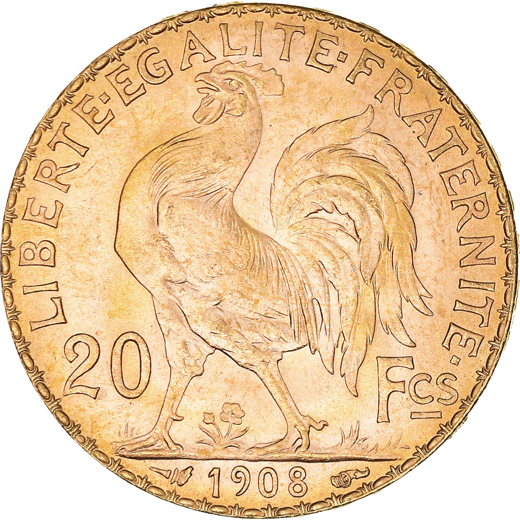 Moneta, Francia, Marianne, 20 Francs, 1908, Paris, FDC, Oro, KM:857