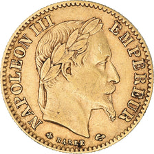 Moneta, Francia, Napoleon III, 10 Francs, 1863, Paris, MB+, Oro, KM:800.1