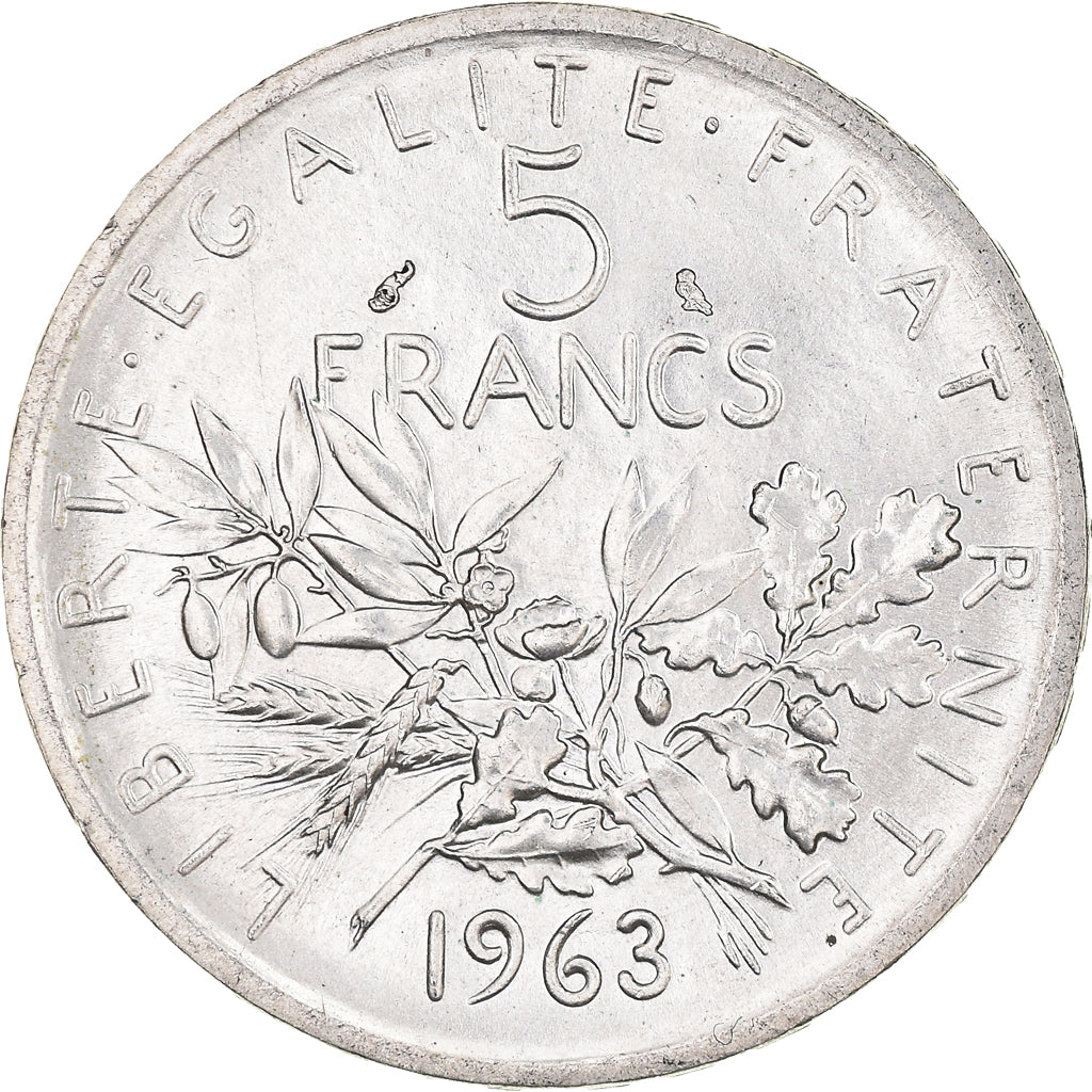 Munten, Frankrijk, Semeuse, 5 Francs, 1963, Paris, UNC-, Zilver, KM:926