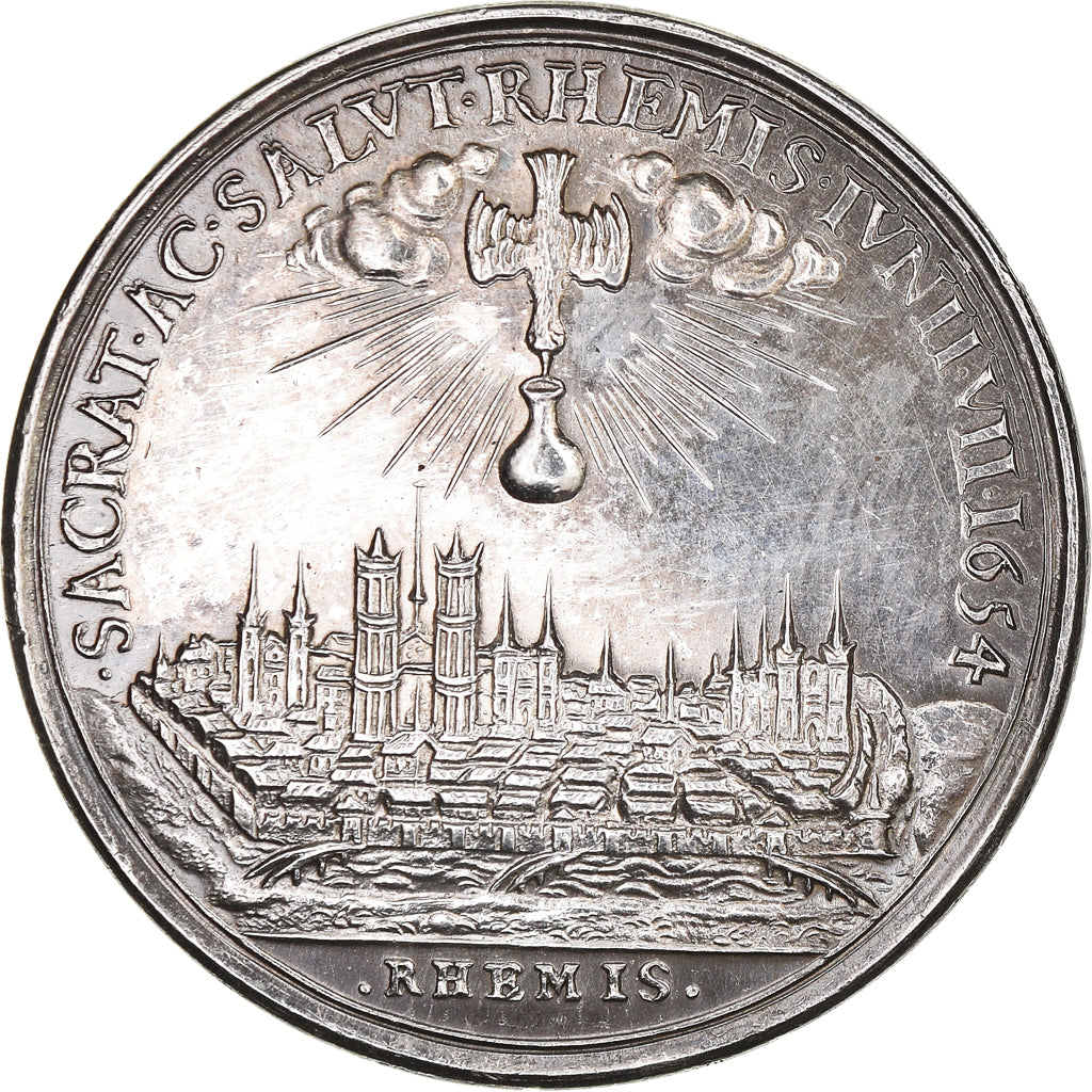 France, Token, Louis XIV, Sacre à Reims, 1654, Restrike, MS(63), Silver