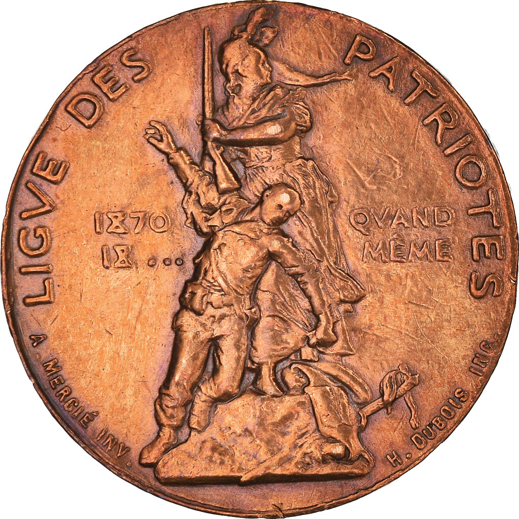 França, Token, Ligue des Patriotes, História, 1882, Mercié, AU(55-58), Bronze