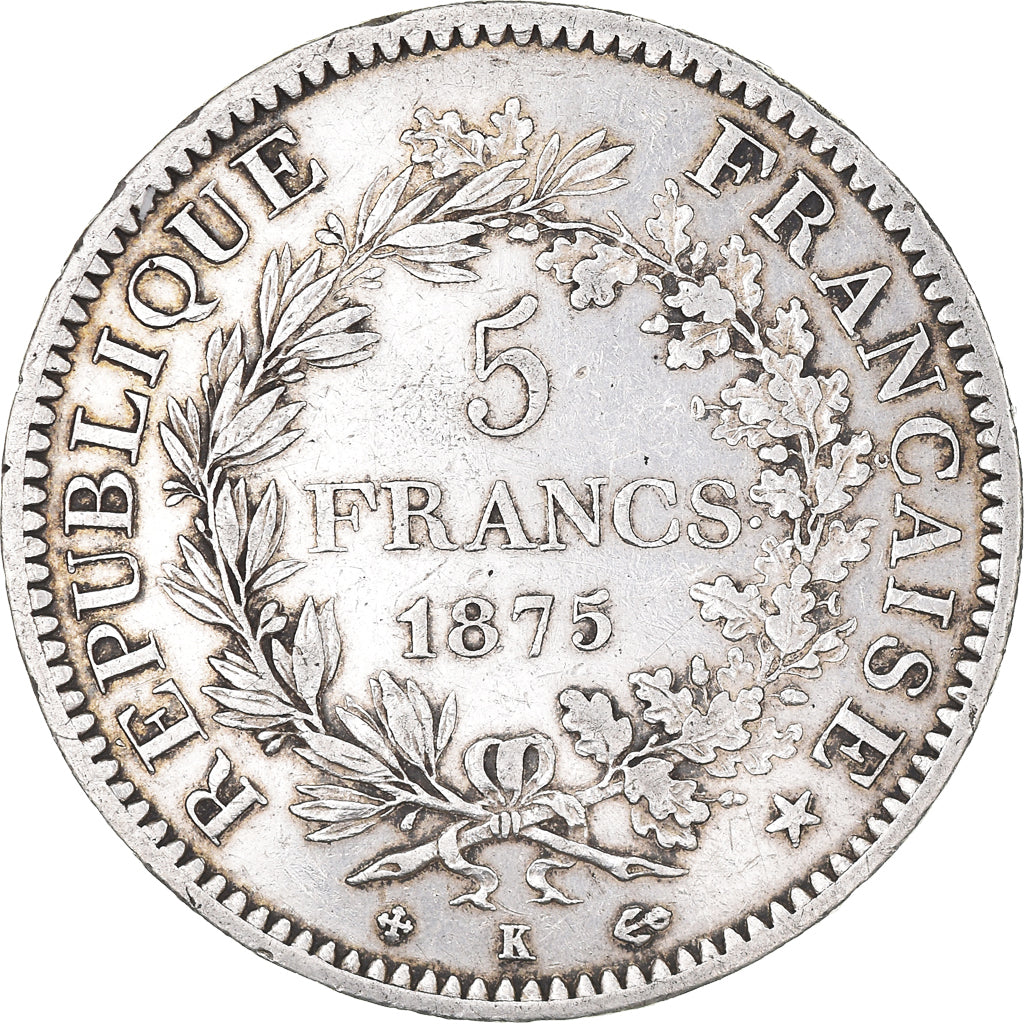 Münze, Frankreich, Hercule, 5 Francs, 1875, Bordeaux, S+, Silber, KM:820.2