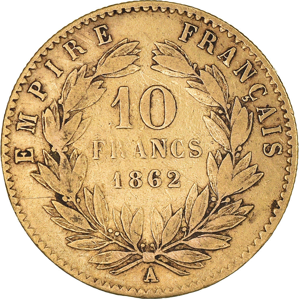 Moneta, Francia, Napoleon III, Napoléon III, 10 Francs, 1862, Paris, MB+, Oro