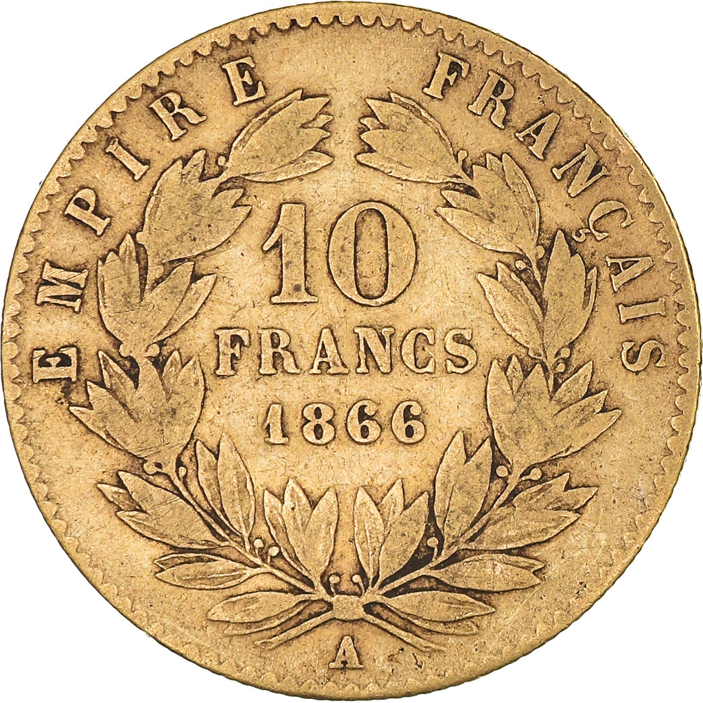 Coin, France, Napoleon III, 10 Francs, 1866, Paris, VF(30-35), Gold, KM:800.1