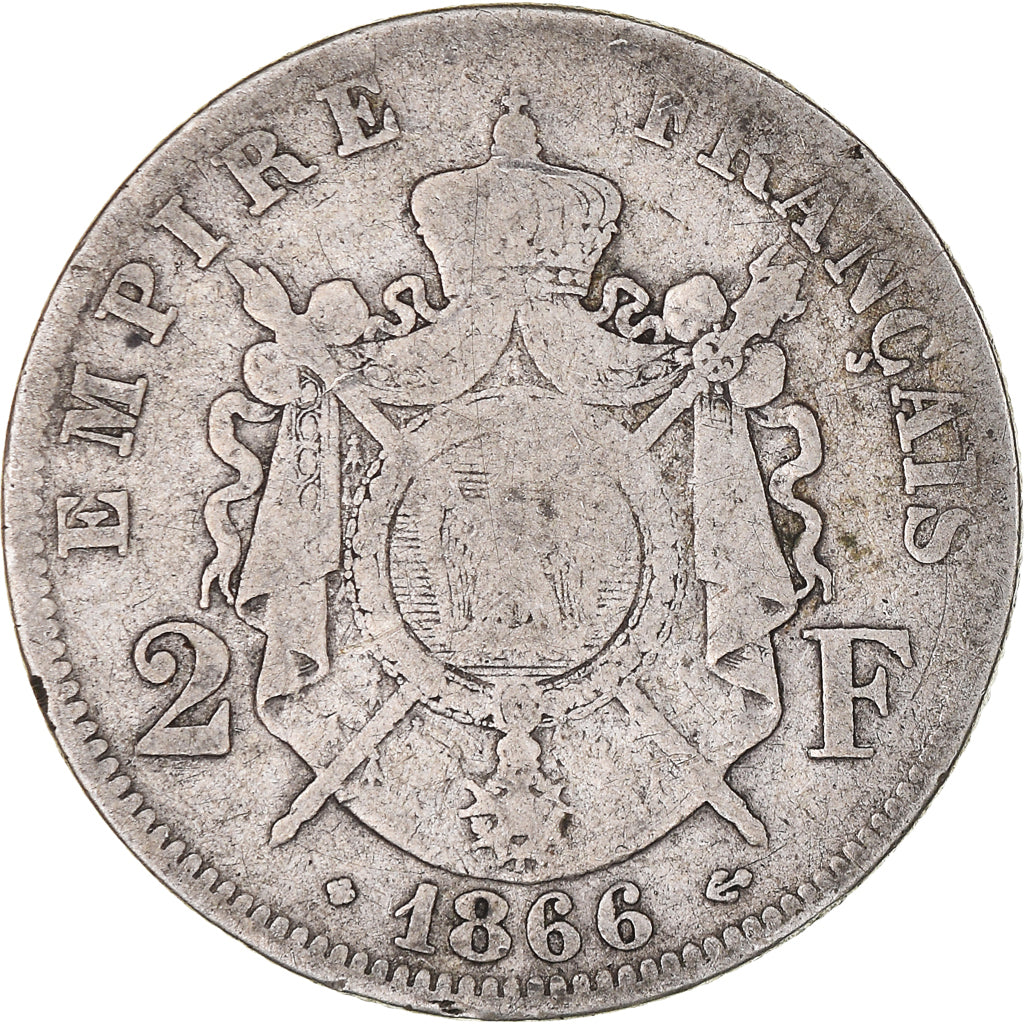 Coin, France, Napoleon III, Napoléon III, 2 Francs, 1866, Strasbourg
