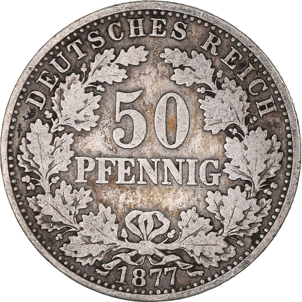 Coin, GERMANY - EMPIRE, Wilhelm I, 50 Pfennig, 1877, Berlin, EF(40-45), Silver
