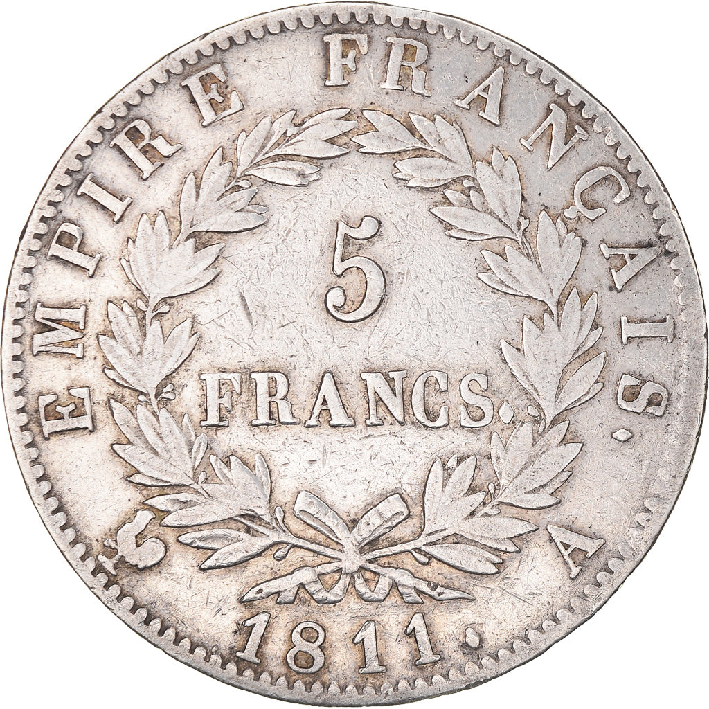 Moeda, França, Napoléon I, 5 Francs, 1811, Paris, VF(30-35), Prata, KM:694.1