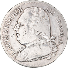 Moeda, França, Louis XVIII, 5 Francs, 1814, Paris, VF(20-25), Prata, KM:702.1