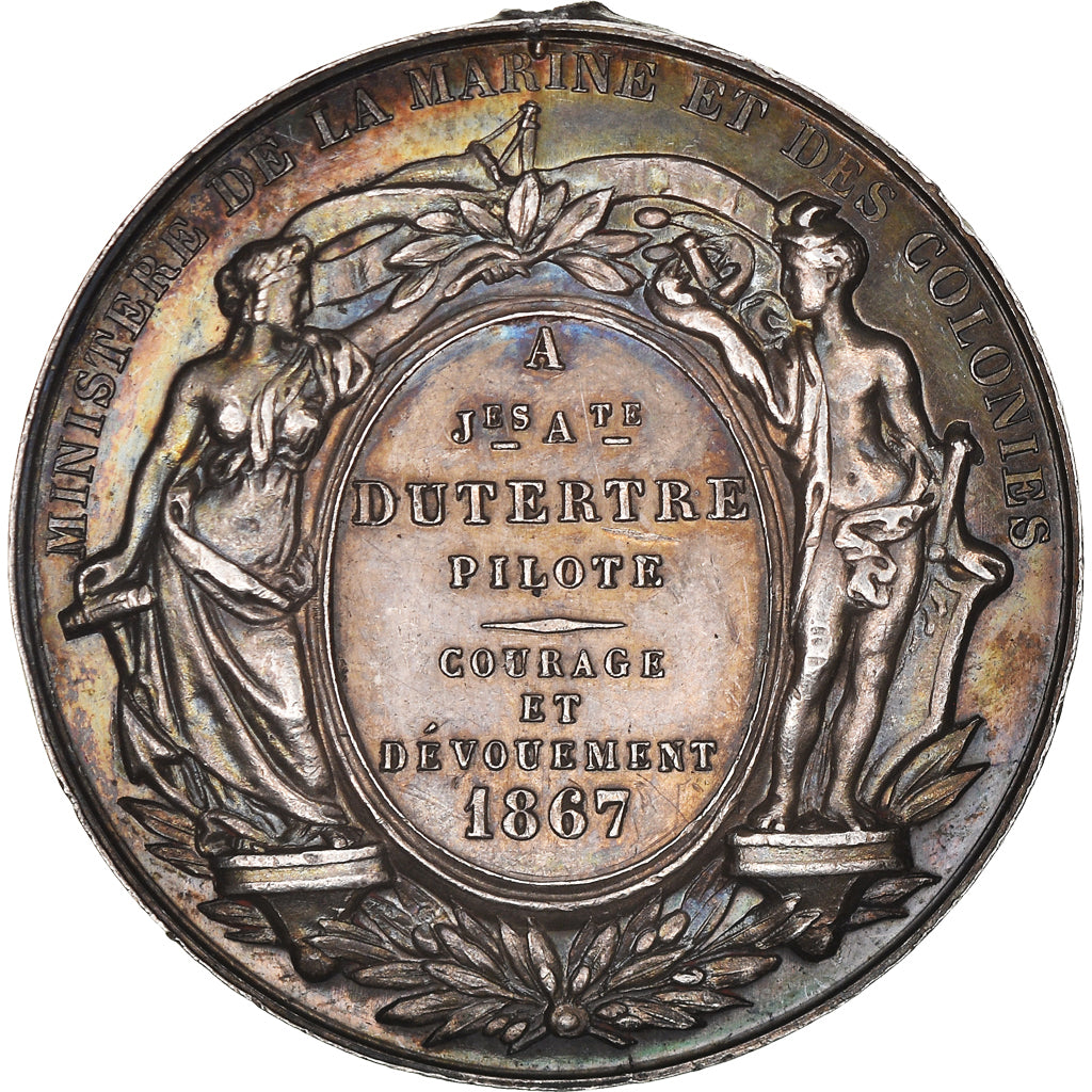 Francia, medaglia, Napoléon III, Sauvetage, Marine et Colonies, Shipping, 1867