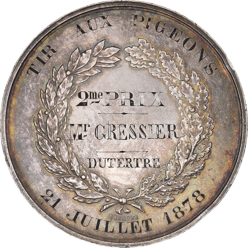 França, Medal, Tir aux Pigeons, Saint-Omer, Desportos e Lazer, 1878, AU(55-58)