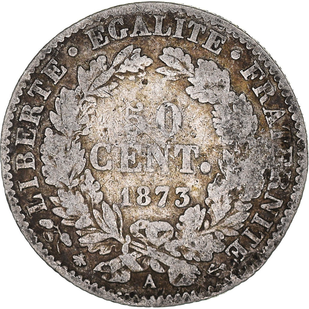 Moneta, Francja, Cérès, 50 Centimes, 1873, Paris, F(12-15), Srebro, KM:834.1