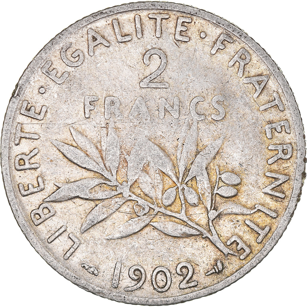 Moneta, Francia, Semeuse, 2 Francs, 1902, Paris, MB, Argento, KM:845.1