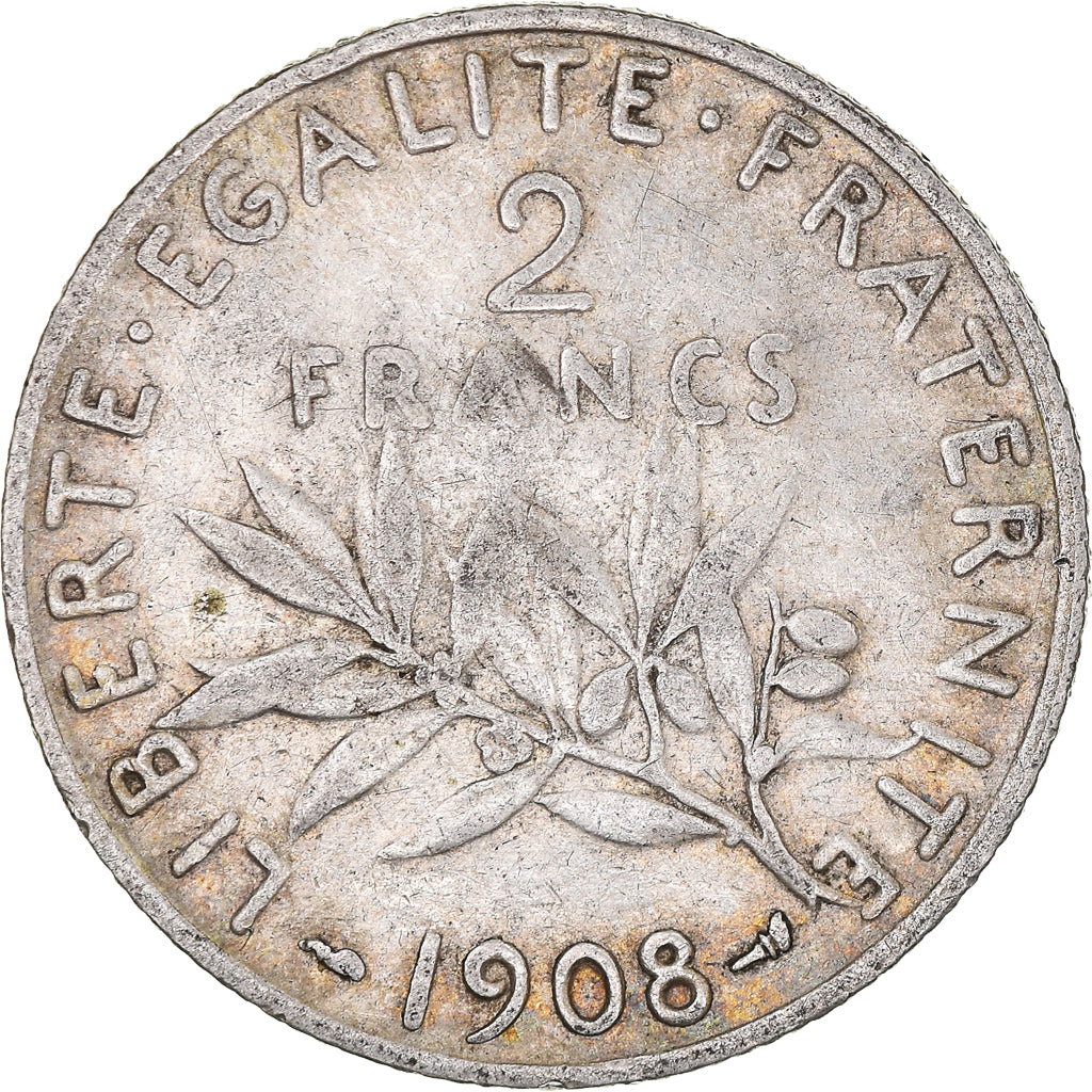 Coin, France, Semeuse, 2 Francs, 1908, Paris, VF(30-35), Silver, KM:845.1